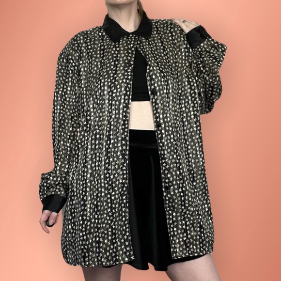 80s 90s Y2K Bohemian Witchy Black and White Stars Button Up Womens Size x large - Picture 8 of 11